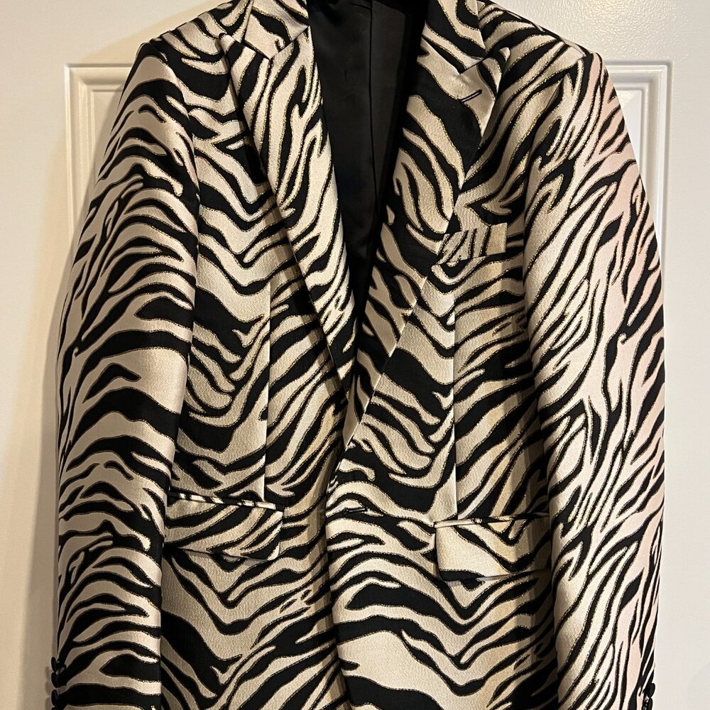 Devil's Advocate Metallic Zebra Print Tuxedo Jacket, Men's 40R